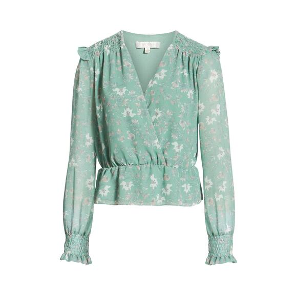 ANTHROPOLOGIE WAYF V-Neck Blouse Sz S Romantic Cottagecore Pastel Floral Print - Picture 1 of 13